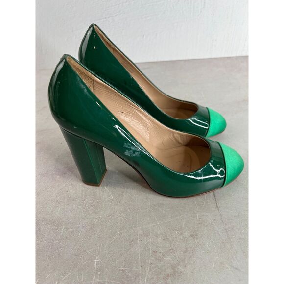 J. Crew Factory Green Heels with Light Green Toe Cap - Picture 2 of 16